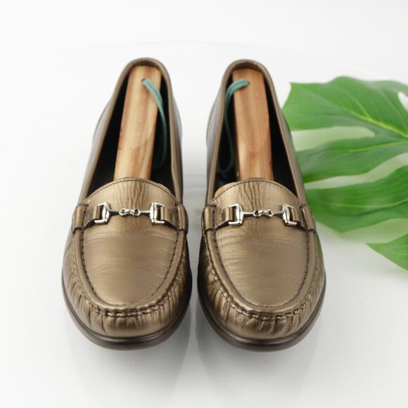 SAS Womens Metro Loafer Size 9 SLIM Bronze Gold Leather Bit Strap Flat Slip On - Picture 3 of 12